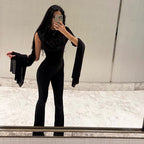Damen Eleganter Jumpsuit mit Drapierung und weiter Beinführung R&B
