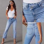 Damen Flared Jeans mit fransigen Säumen und modischem Distressed-Effekt R&B