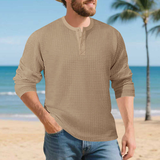 Herren Elegantes Langarmshirt mit Knopfleiste und strukturiertem Stoff R&B