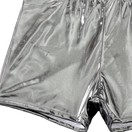 Damen Bikini-Set mit floralem Oberteil und hochglänzenden Shorts R&B