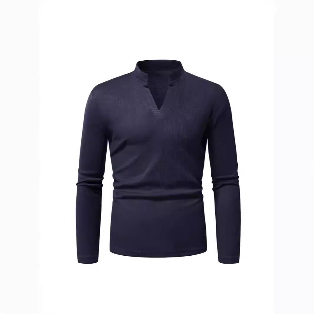 Herren Langarmshirt mit modernem Stehkragen und strukturiertem Design