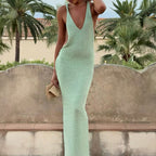 Damen Elegantes Maxikleid mit tiefem V-Ausschnitt und figurbetonter Silhouette R&B