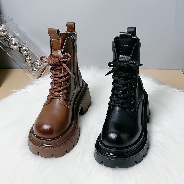 Damen Fashion-Stiefeletten mit hohem Blockabsatz und robustem Sohlenprofil