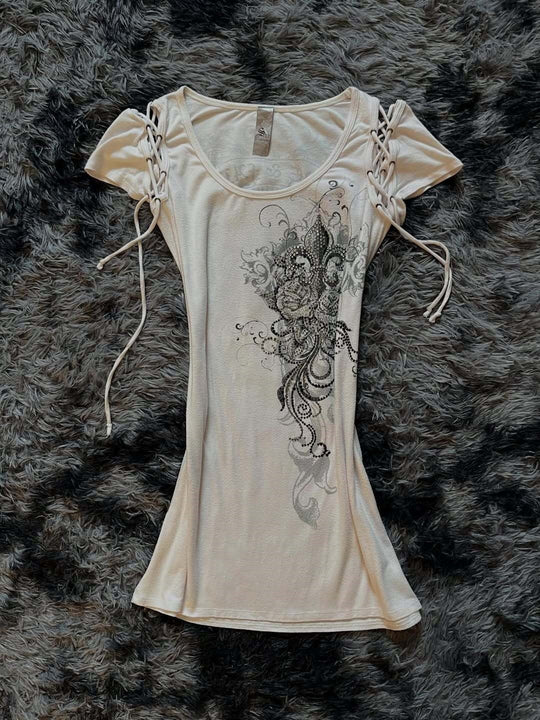 Damen Elegantes T-Shirt mit dekorativen Schnürdetails R&B