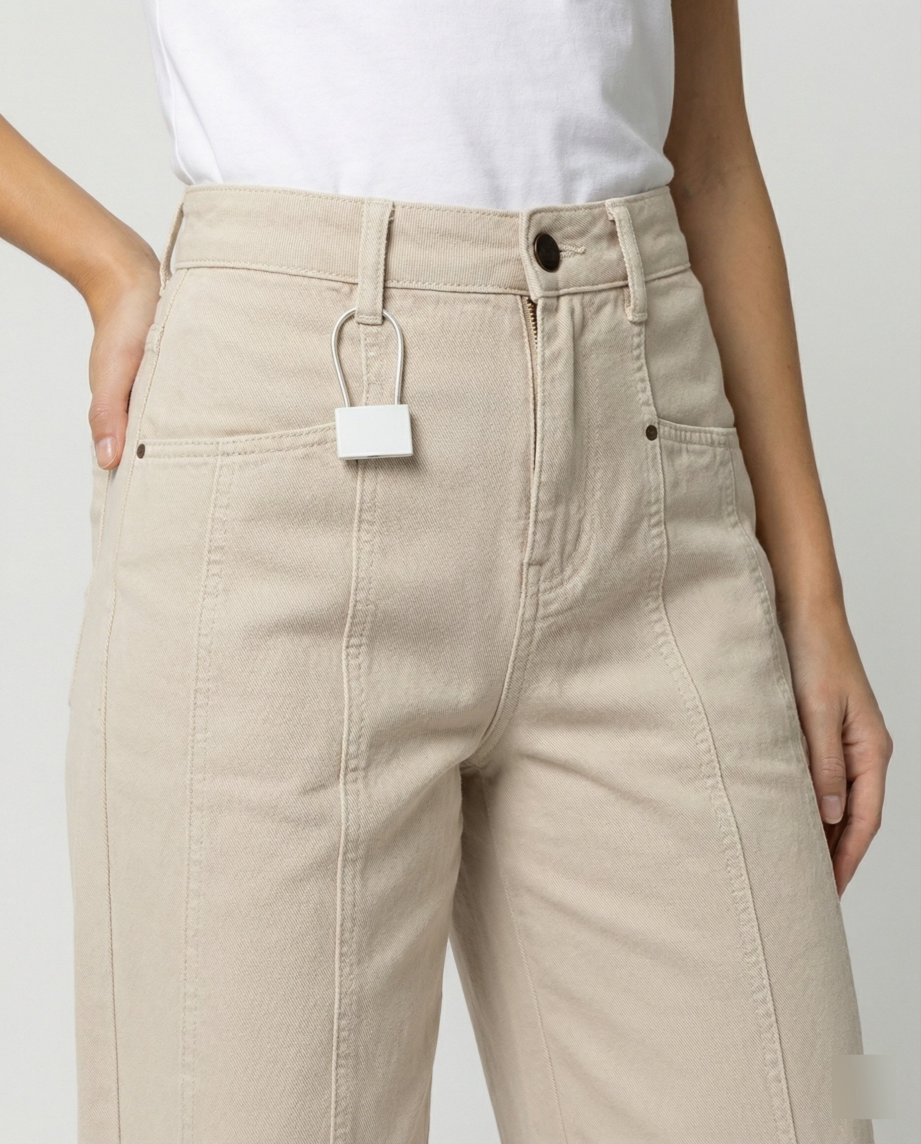 Damen hochtaillierte extraweite Palazzohose mit vertikalen Ziernähten und Bügelfalten R&B