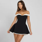 Damen Off-Shoulder Minikleid mit kontrastierendem Saum und figurbetontem Schnitt R&B