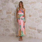 Damen Wickel-Maxikleid mit asymmetrischem Träger und floralen Akzenten EB