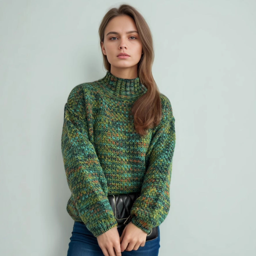 Damen gemütlicher Rollkragenpullover mit modernem Lochstrickdesign R&B