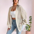 Damen Lässige Strickjacke mit weit geschnittenen Ärmeln und Rippenstruktur R&B