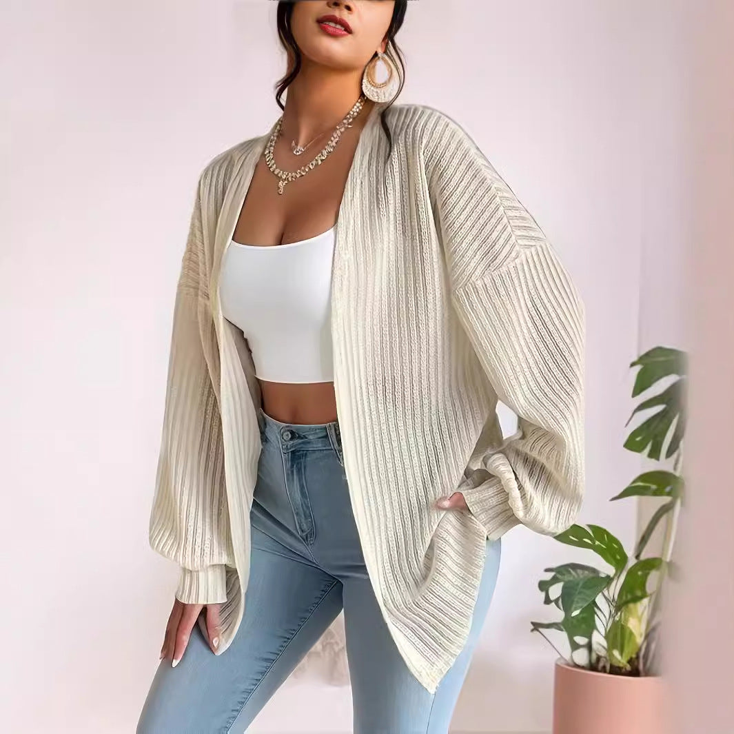 Damen Lässige Strickjacke mit weit geschnittenen Ärmeln und Rippenstruktur R&B