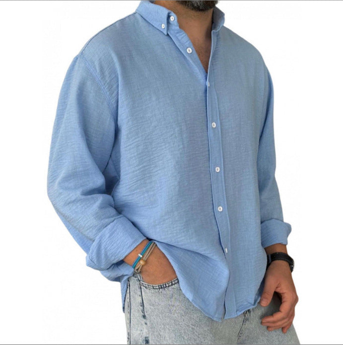 Herren nan leichtes Baumwoll-Leinen-Hemd mit Button-Down-Kragen und entspannter Relaxed-Fit R&B