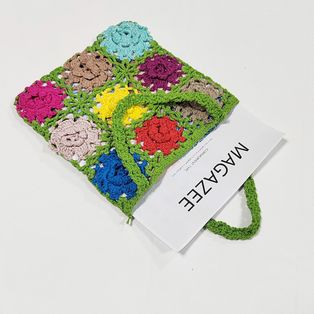 Damen gehäkelte Handtasche mit buntem Blumenmuster R&B