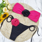 Damen Bikini mit floralem Detail und elastischen Trägern R&B