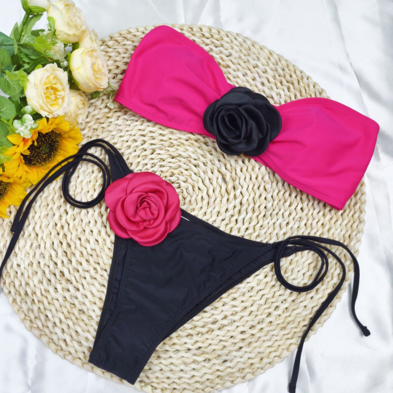 Damen Bikini mit floralem Detail und elastischen Trägern R&B