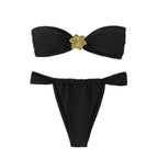 Damen Bandeau-Bikini mit dekorativem Blumendetail R&B