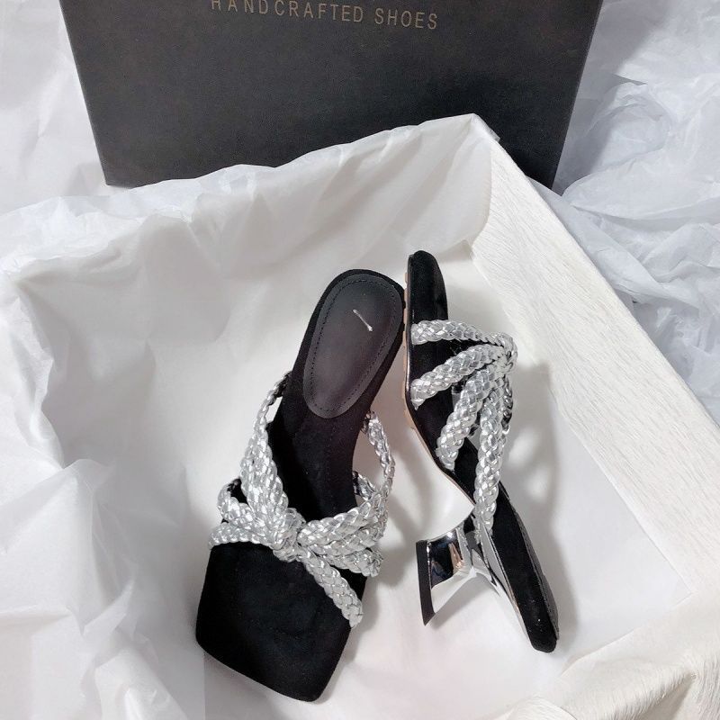Damen elegante Mules mit geflochtenen Riemen R&B