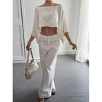Damen Flockiges Crop-Top mit asymmetrischem Design und tiefem Ausschnitt R&B