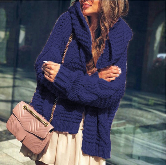 Damen Grobstrickjacke im lässigen Oversized-Stil mit Schalkragen und großen Taschen R&B