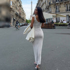 Damen Elegantes Maxikleid mit Schulterträgern und Rippstruktur R&B