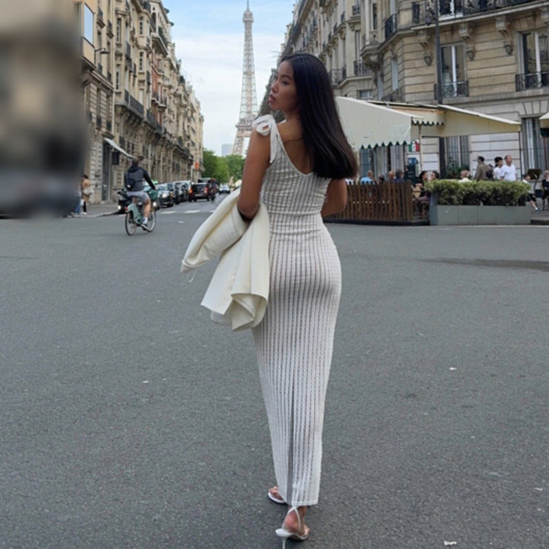 Damen Elegantes Maxikleid mit Schulterträgern und Rippstruktur R&B