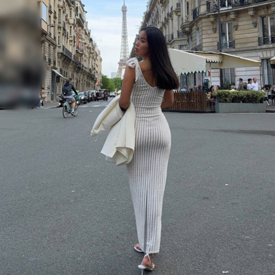 Damen Elegantes Maxikleid mit Schulterträgern und Rippstruktur R&B