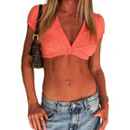 Damen Crop-Top mit tiefem V-Ausschnitt und Puffärmeln R&B