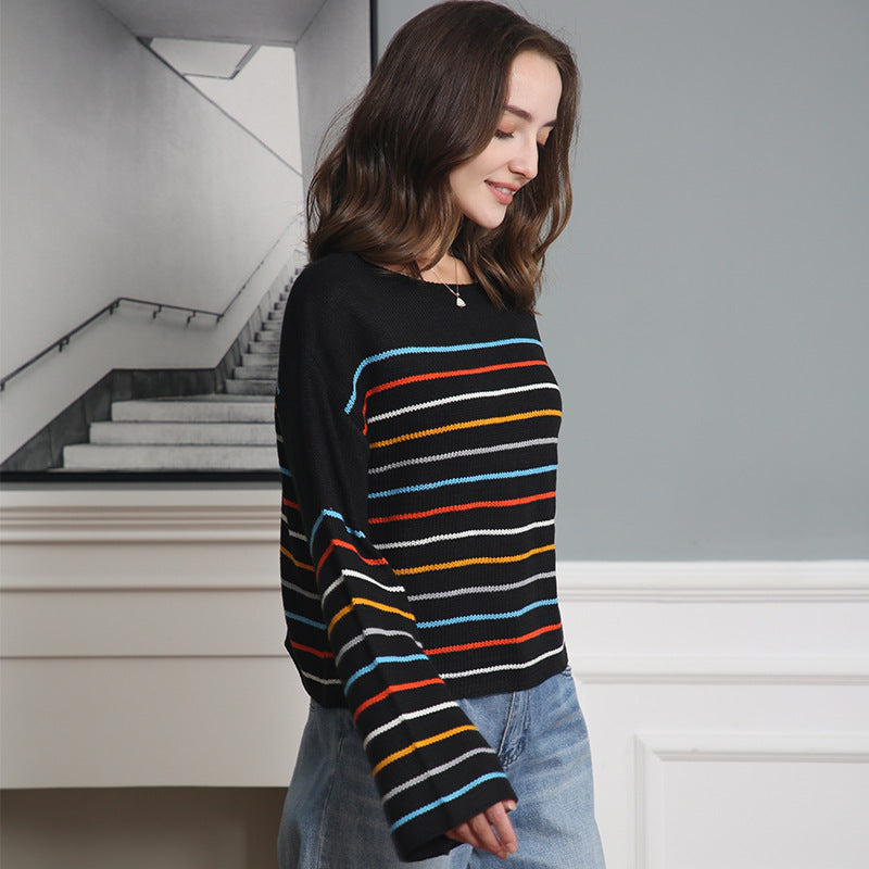 Damen Oversized Streifenpullover aus weichem Material mit weitem Schnitt