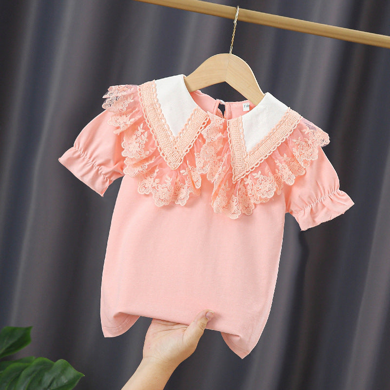 Mädchen Bluse mit Spitzenkragen und Rüschendetails R&B