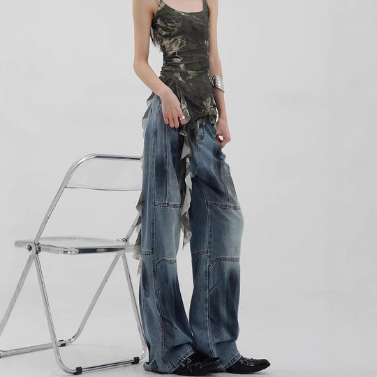 Damen Bequeme weite Jeans mit modischen Steppnähten R&B