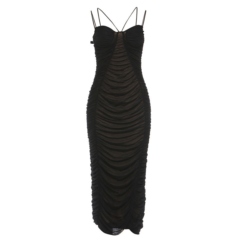 Damen Elegantes Maxikleid mit raffinierten Rüschendetails und feinen Spaghettiträgern R&B