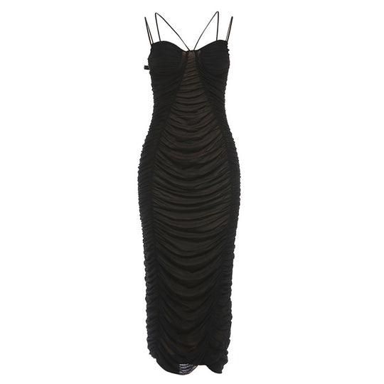 Damen Elegantes Maxikleid mit raffinierten Rüschendetails und feinen Spaghettiträgern R&B