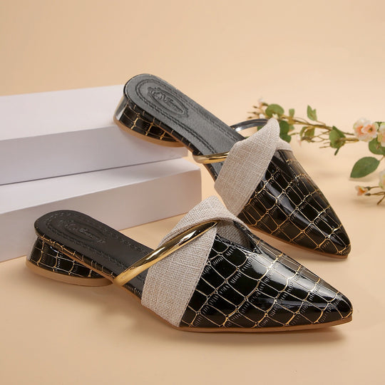 Damen Elegante und stilvolle Mules mit metallic Akzent R&B