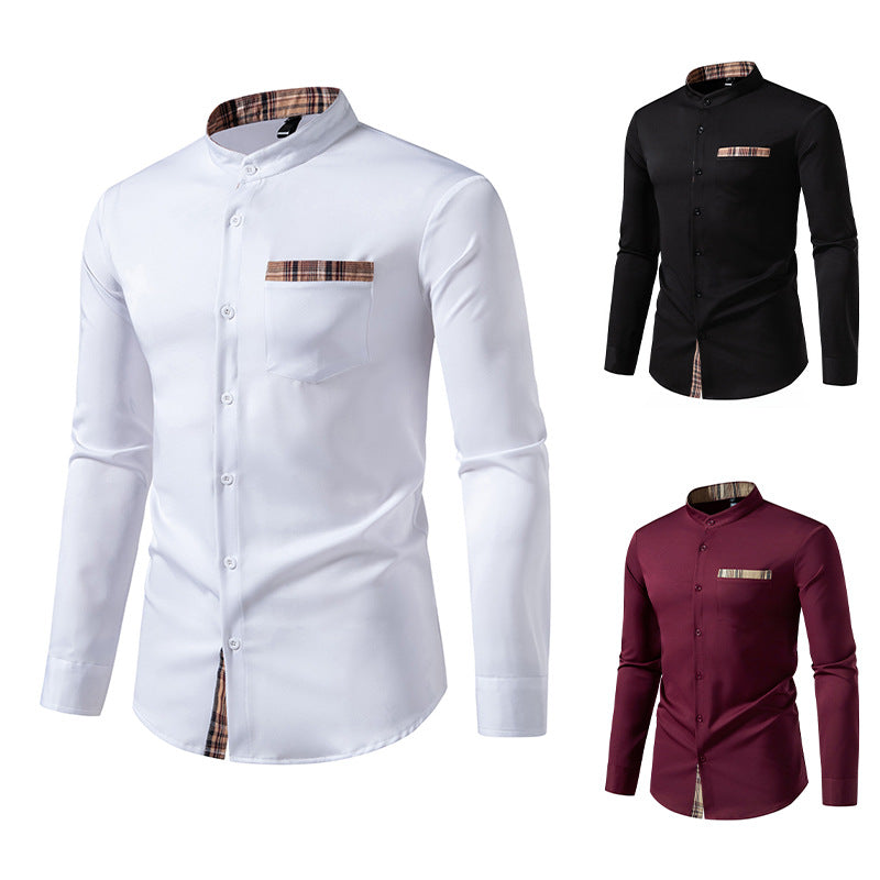 Herren elegantes Langarmhemd mit karierten Akzenten R&B
