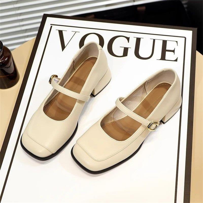Damen elegante Pumps mit modischem Riemen und komfortablem Blockabsatz R&B