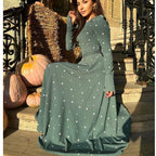 Damen Elegantes Maxikleid mit Geschlitz und langärmligem Design R&B