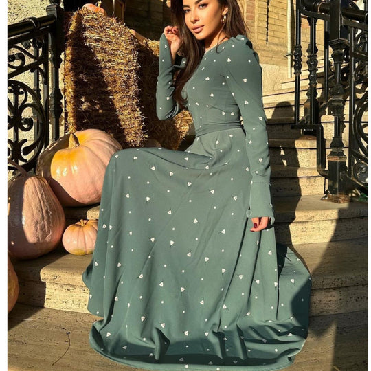 Damen Elegantes Maxikleid mit Geschlitz und langärmligem Design R&B