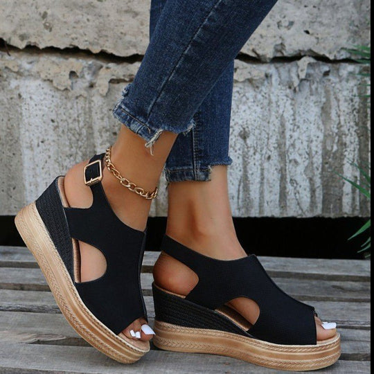 Damen Wedge-Sandalen mit atmungsaktivem Obermaterial und elastischem Riemen R&B