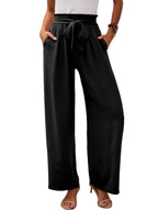 Damen weite Palazzo-Hose mit elastischem Bund und Bindegürtel R&B