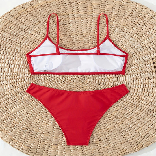Damen Zweiteiliges Bikini-Set mit tiefem U-Ausschnitt und schmalen Trägern R&B