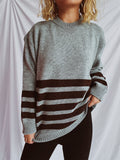 Damen lässiger Oversize-Pullover mit modernem Streifenmuster R&B