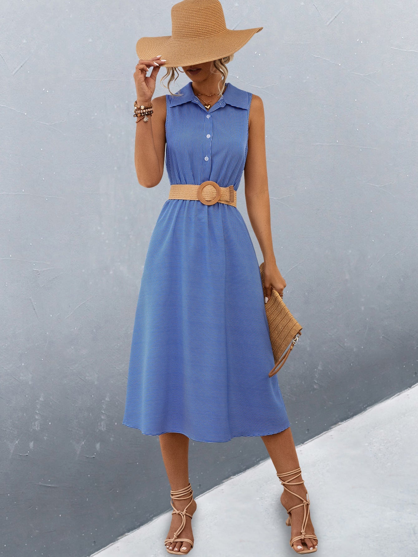 Damen Schickes Hemdblusenkleid mit tailliertem Gürtel und femininer Silhouette R&B