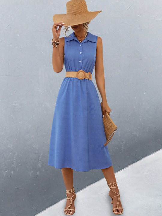 Damen Schickes Hemdblusenkleid mit tailliertem Gürtel und femininer Silhouette R&B