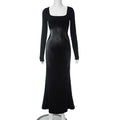 Damen Elegantes Maxikleid mit wellenförmigem Design und langen Ärmeln R&B