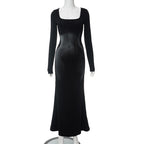 Damen Elegantes Maxikleid mit wellenförmigem Design und langen Ärmeln R&B