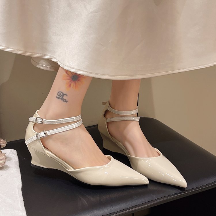 Damen elegante Spitzen Wedge-Pumps mit Doppelschnalle R&B