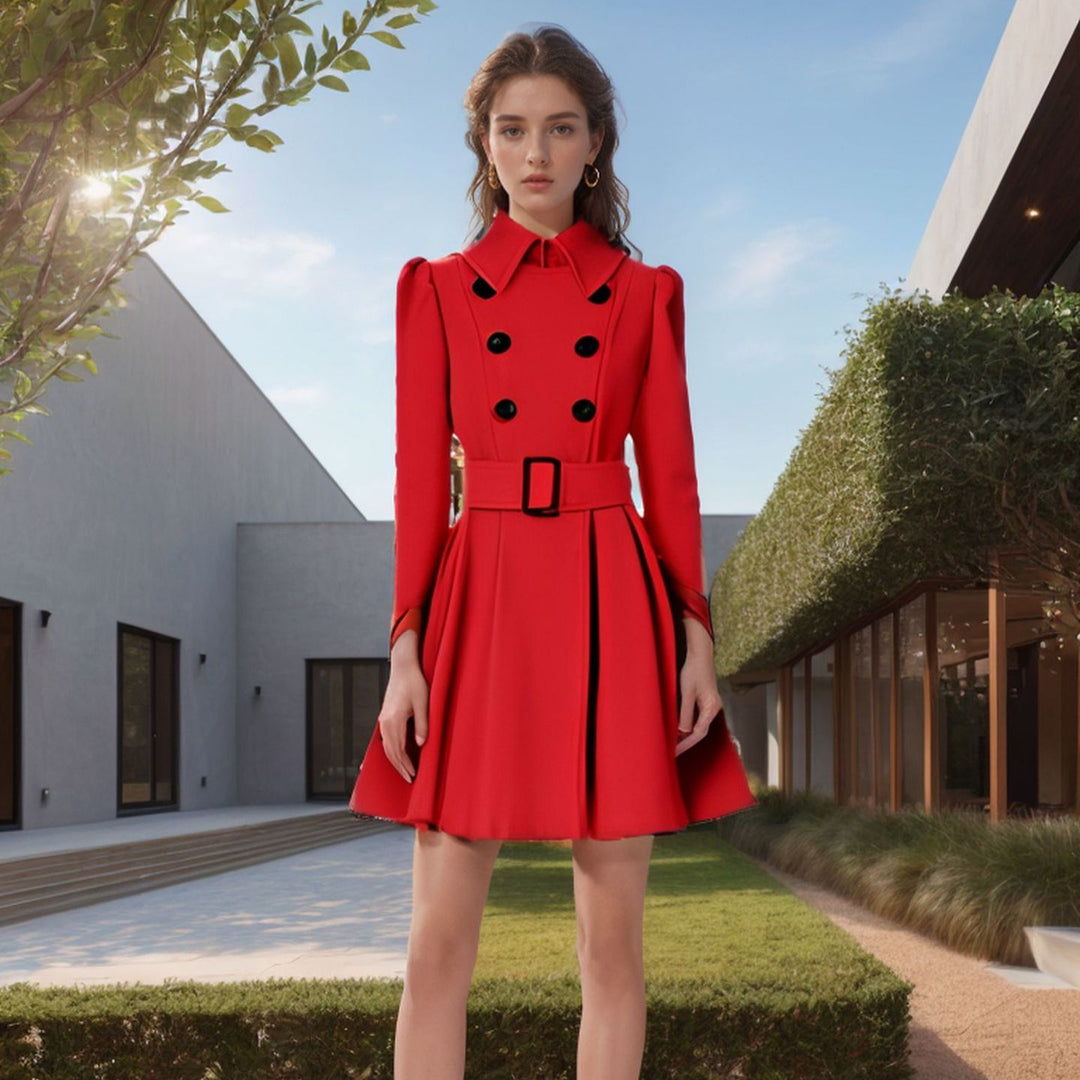 Damen eleganter Trenchcoat mit tailliertem Schnitt und dekorativen Knöpfen R&B