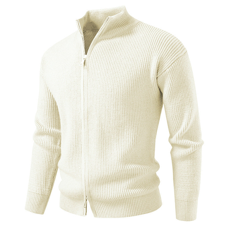 Herren Strickjacke mit hohem Kragen und innovativem Reißverschluss R&B
