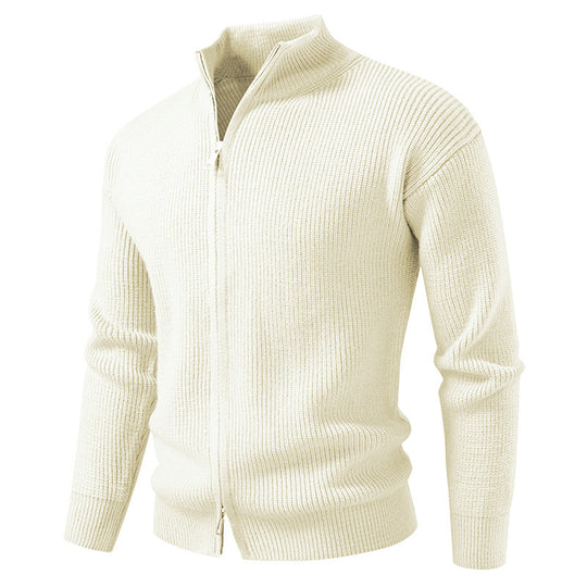 Herren Strickjacke mit hohem Kragen und innovativem Reißverschluss R&B
