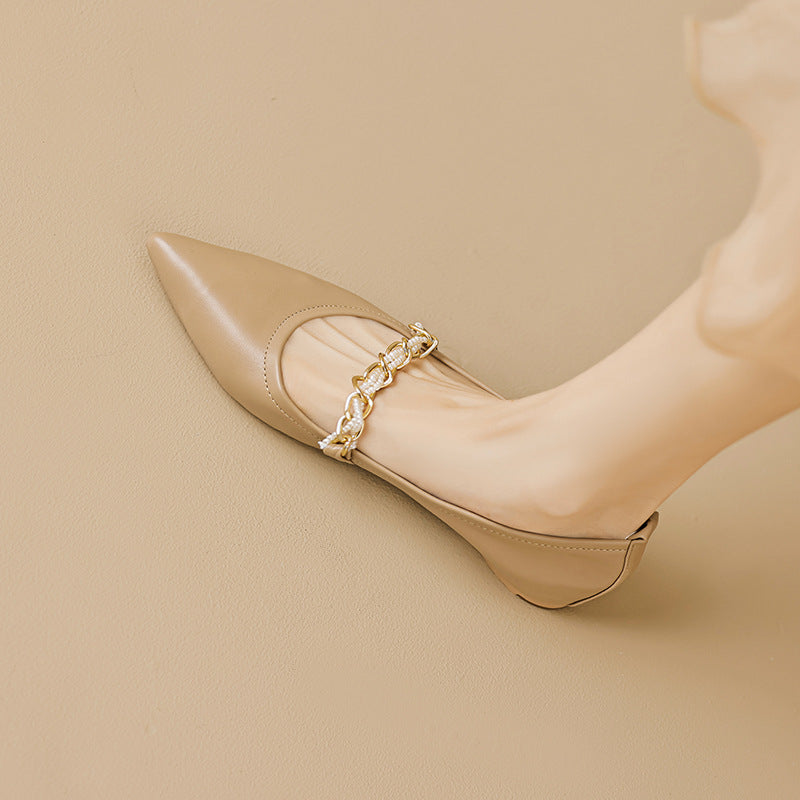 Damen Ballerinas aus Leder mit edlem Kettendetail