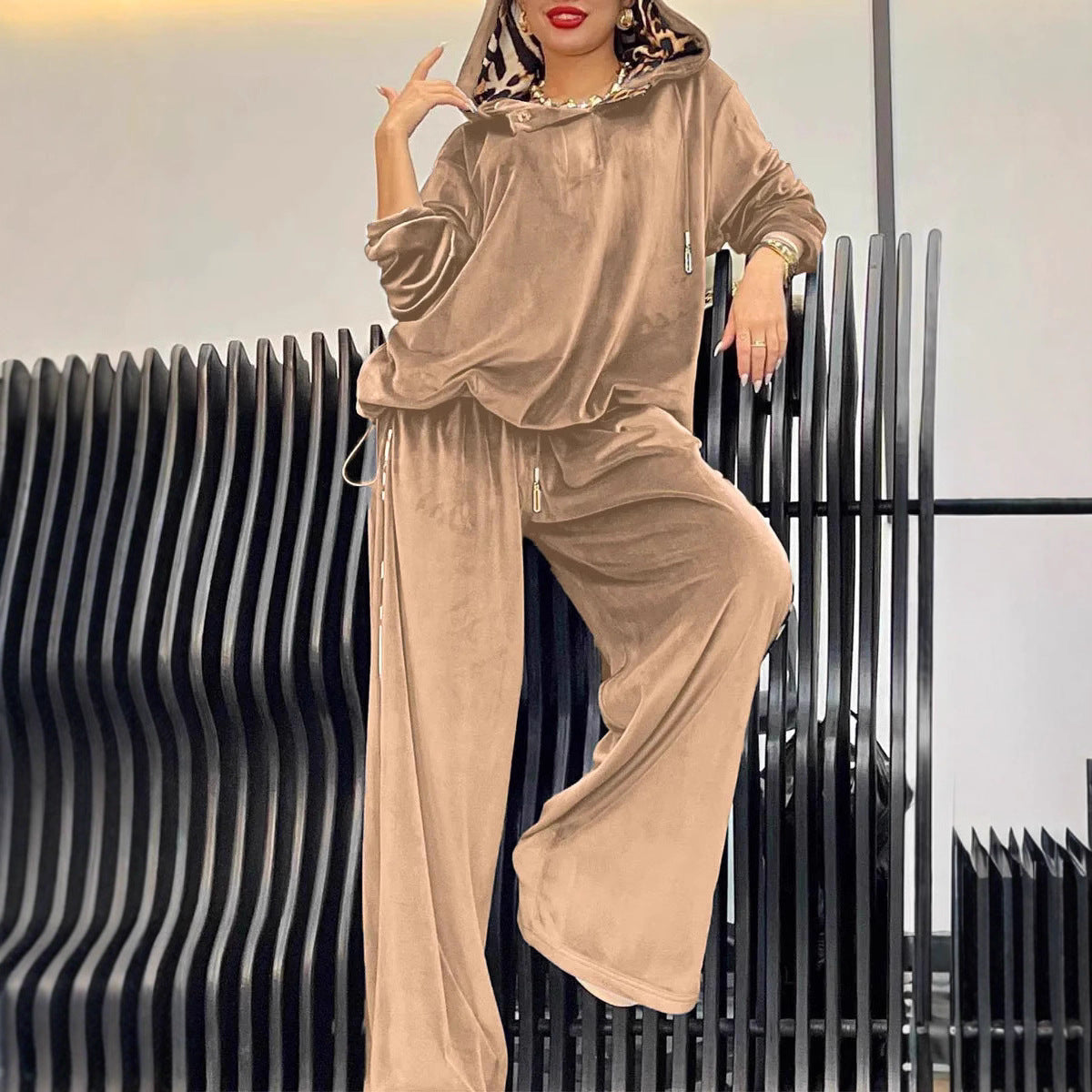 Damen Freizeit-Hosenset aus weichem Velours R&B